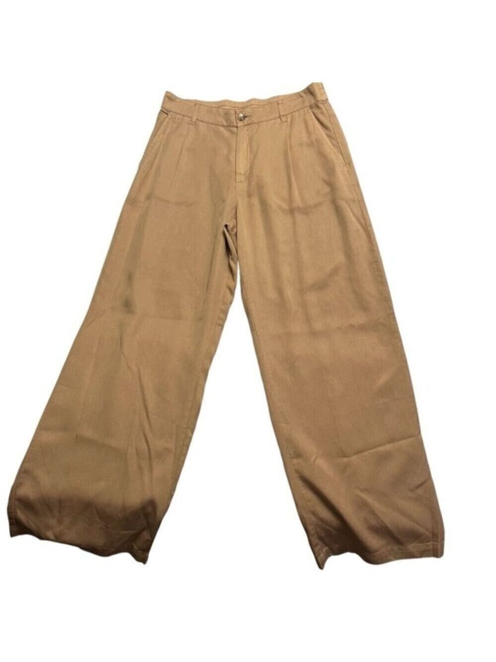 Tribal Tan Wide Leg Pleated Trousers Camel High Rise Size 8